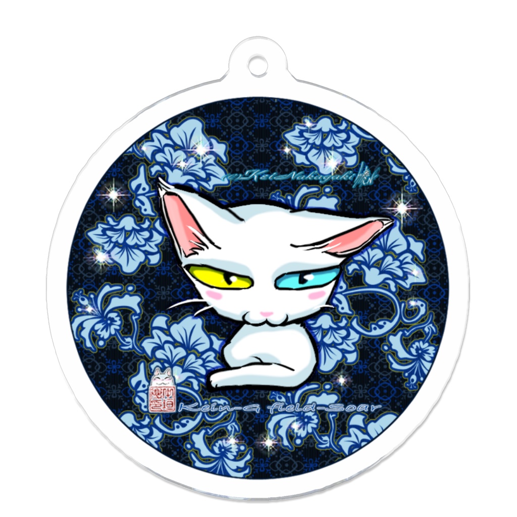 アクリルキーホルダー50mm x 50mm-藍花と猫