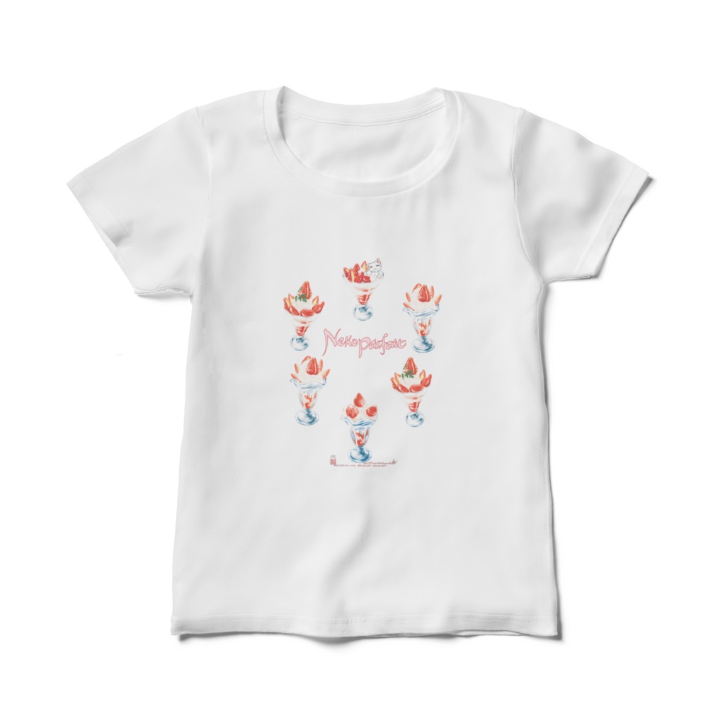 白Tシャツｰしろねこパフェ-苺parfait