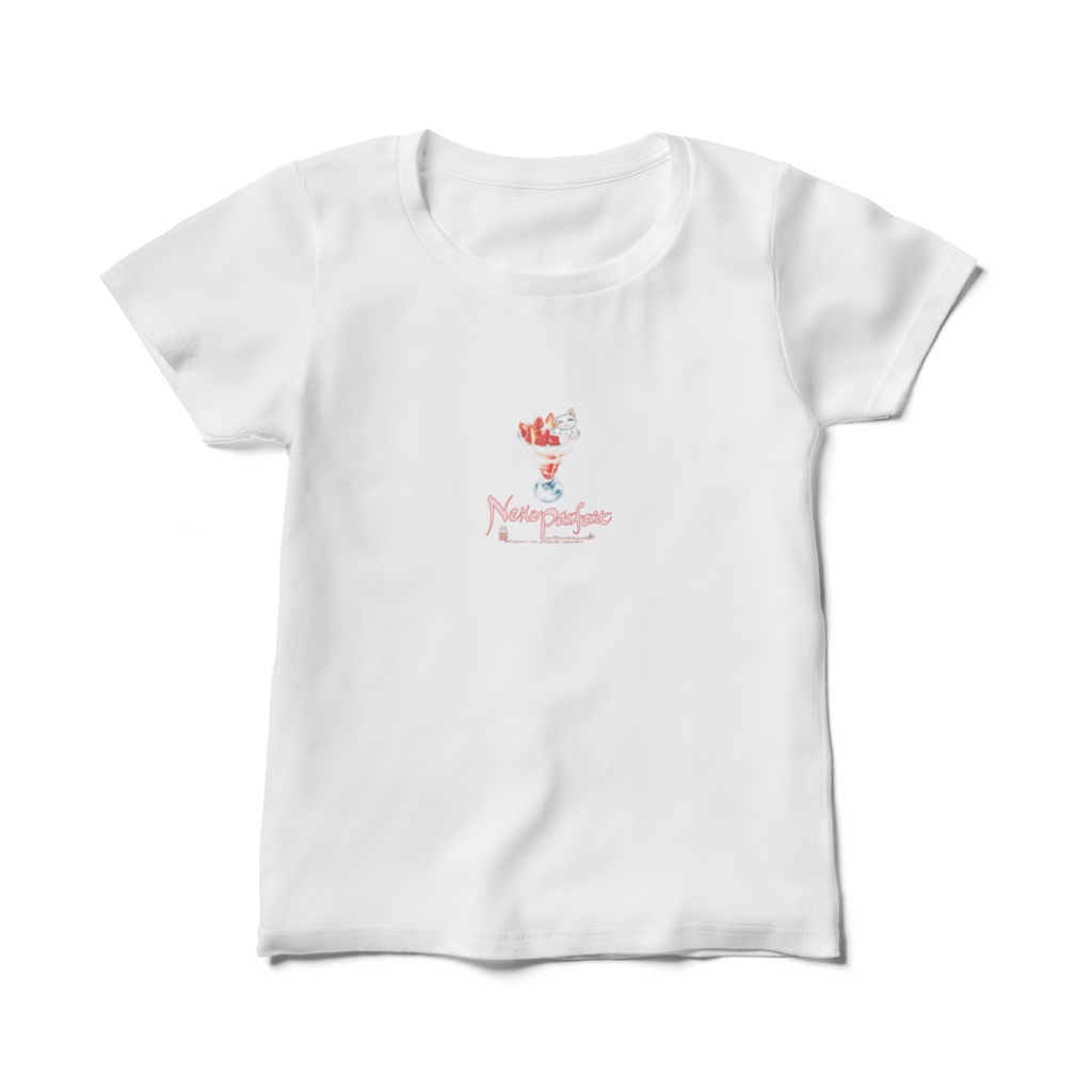 白Tシャツｰしろねこパフェ-苺parfait