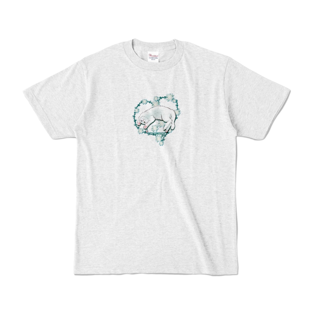 カラーTシャツ-花と水彩玉とゴロン白猫