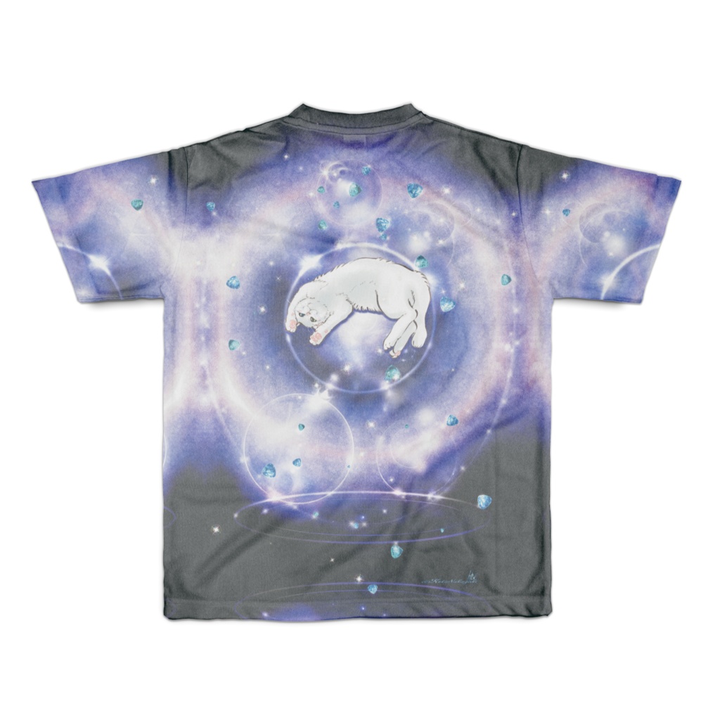 フルグラフィックT-カケアミオーロラ-オッドアイ白猫&双仔猫と蒼い蝶