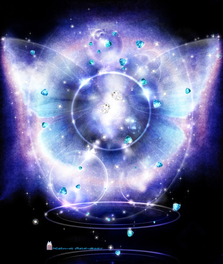 ロングスリーブT-カケアミオーロラ-蒼い蝶と双仔猫