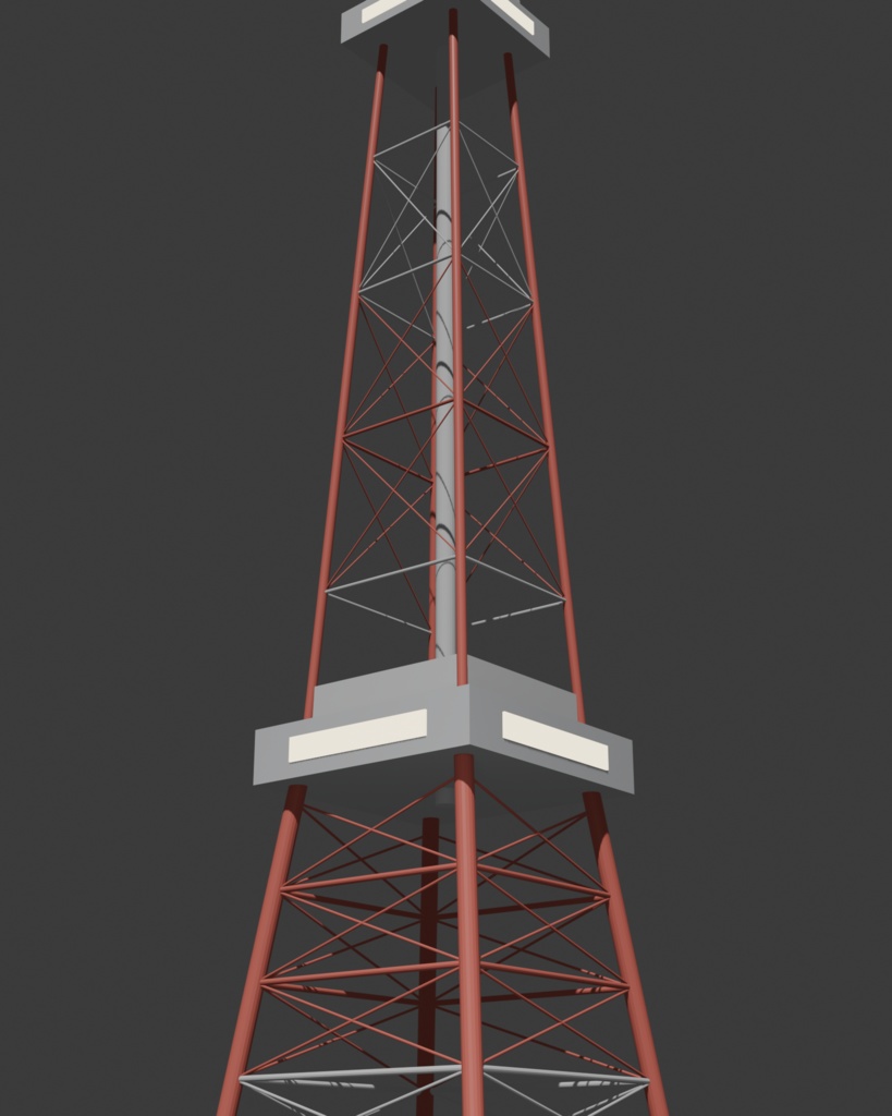 赤白の塗装と二段の展望デッキを持つ、展望塔モチーフの3Dモデル