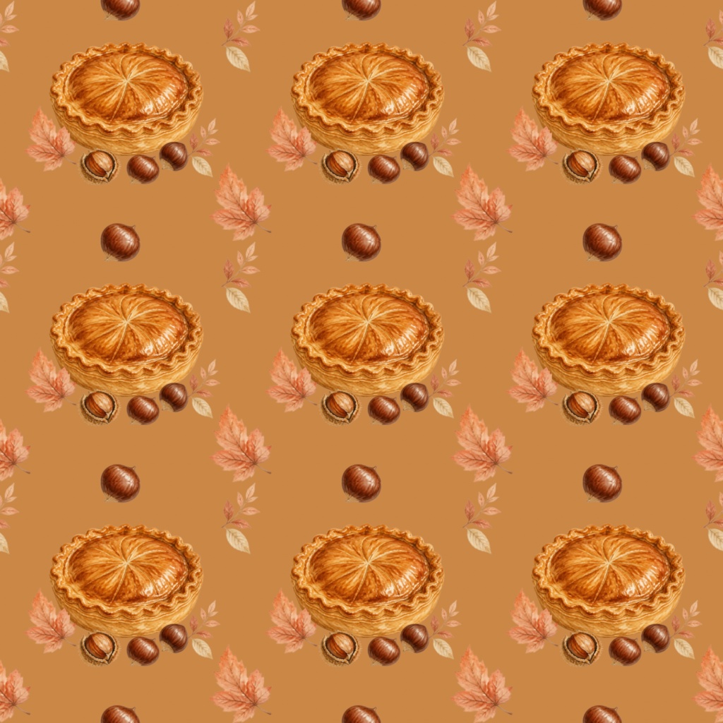 Marron Pie & Autumn Leaves 栗と落ち葉のデザインペーパー