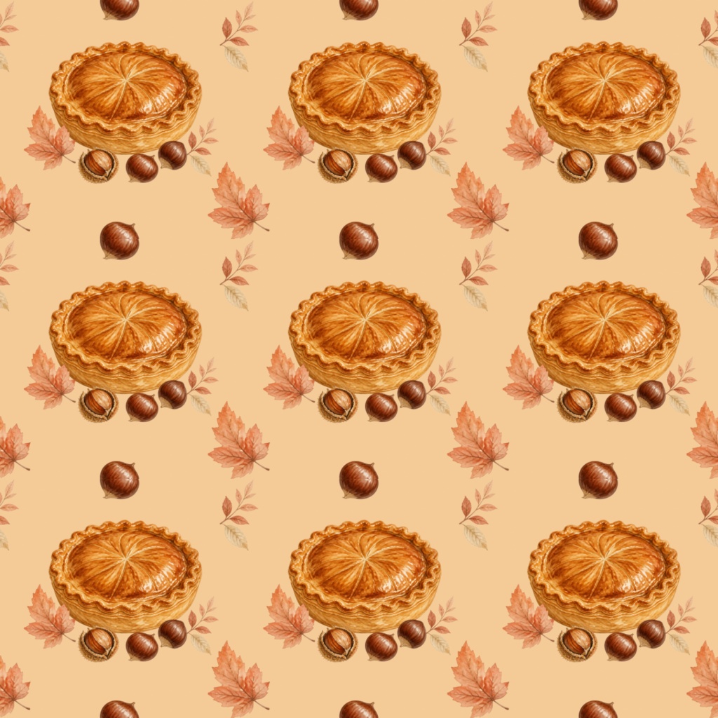Marron Pie & Autumn Leaves 栗と落ち葉のデザインペーパー