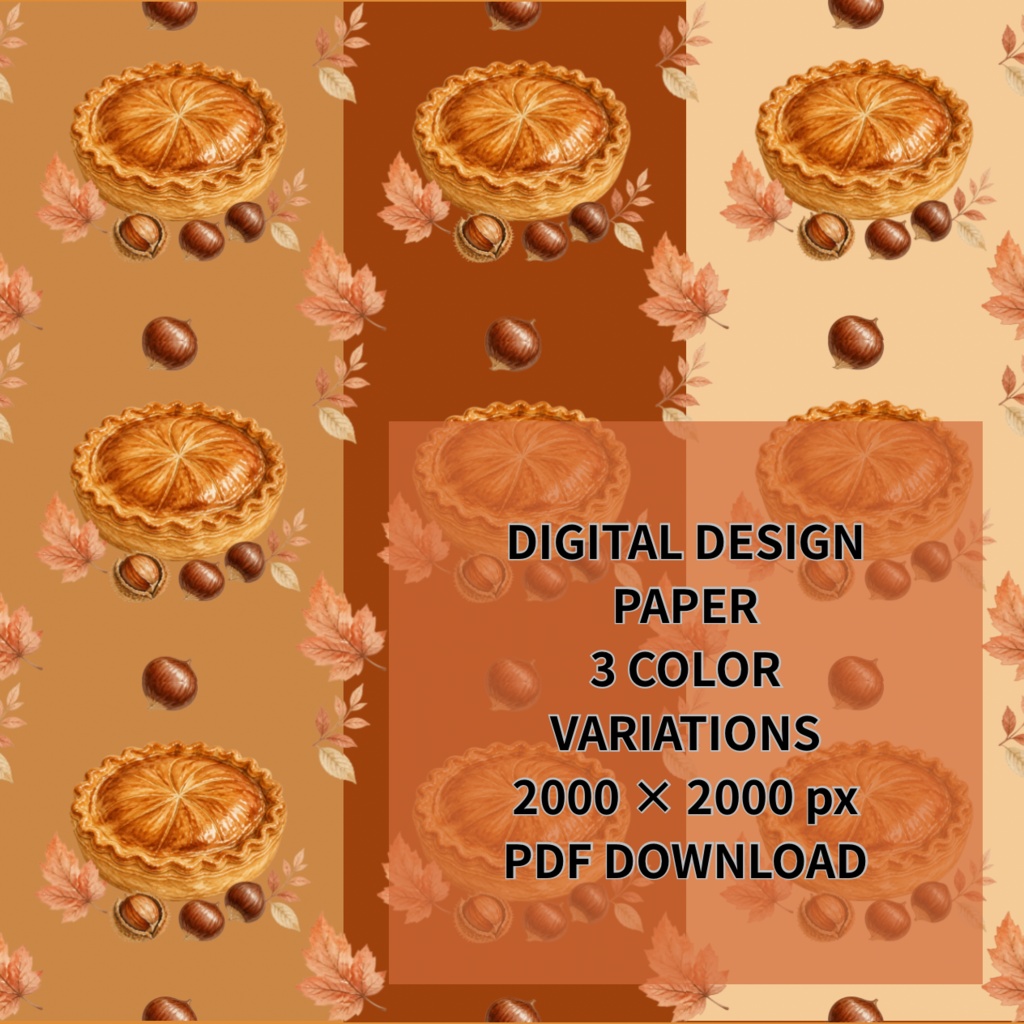 Marron Pie & Autumn Leaves 栗と落ち葉のデザインペーパー