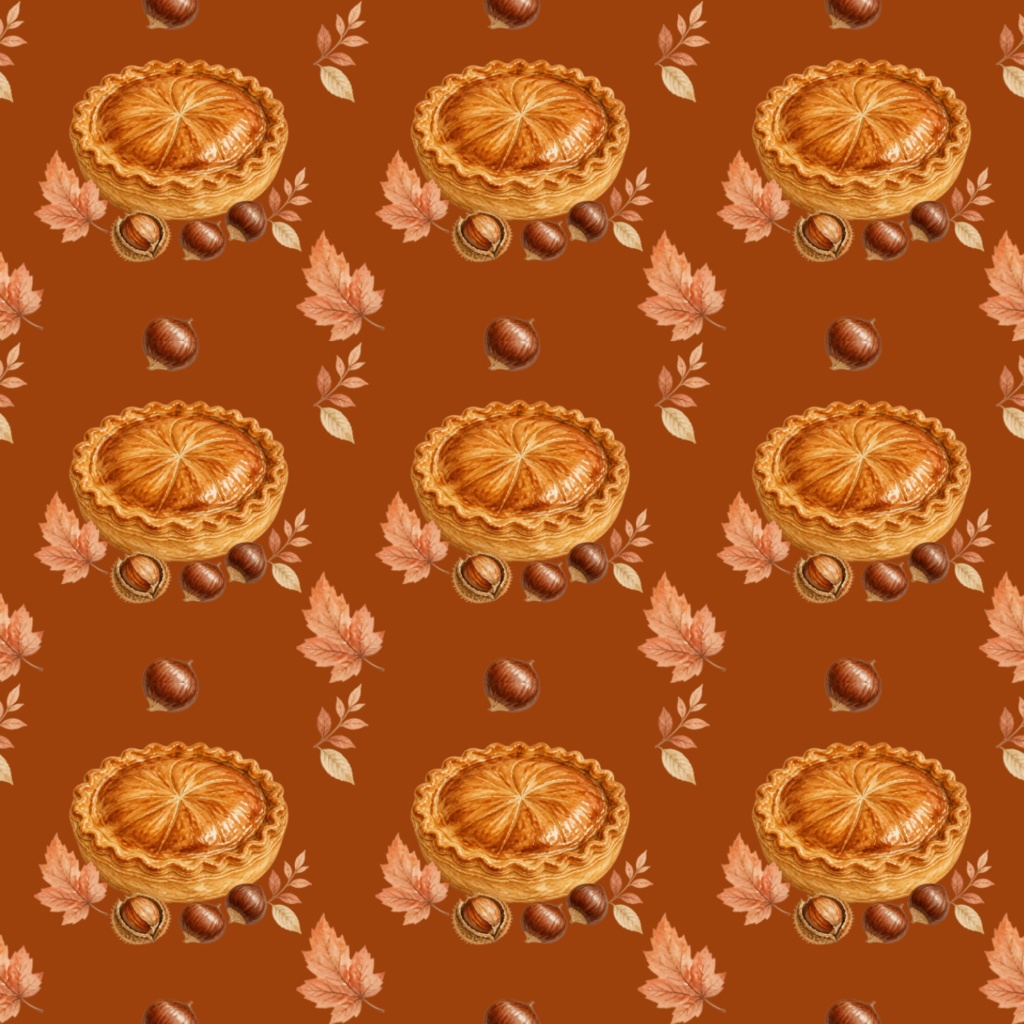 Marron Pie & Autumn Leaves 栗と落ち葉のデザインペーパー