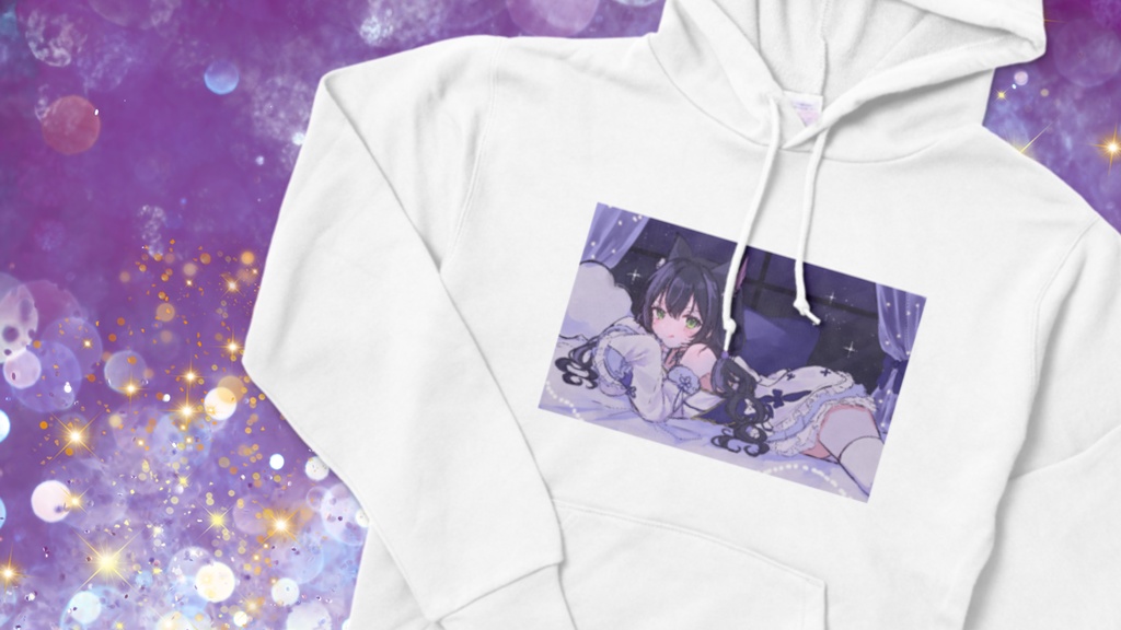 緋ノ咲こま_パーカーホワイト(ラフ画バージョン)