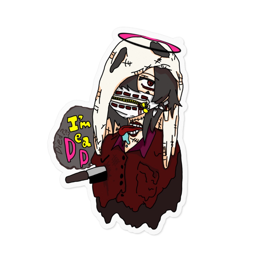 【幽霊】ステッカー（I'm DeaD... [疲労を感じる]ver.）100x100サイズ