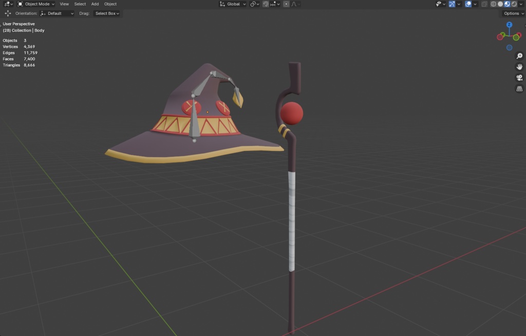 Megumin's hat and staff from Konosuba for any 3D rendering or model このすばのめぐみんの帽子と杖