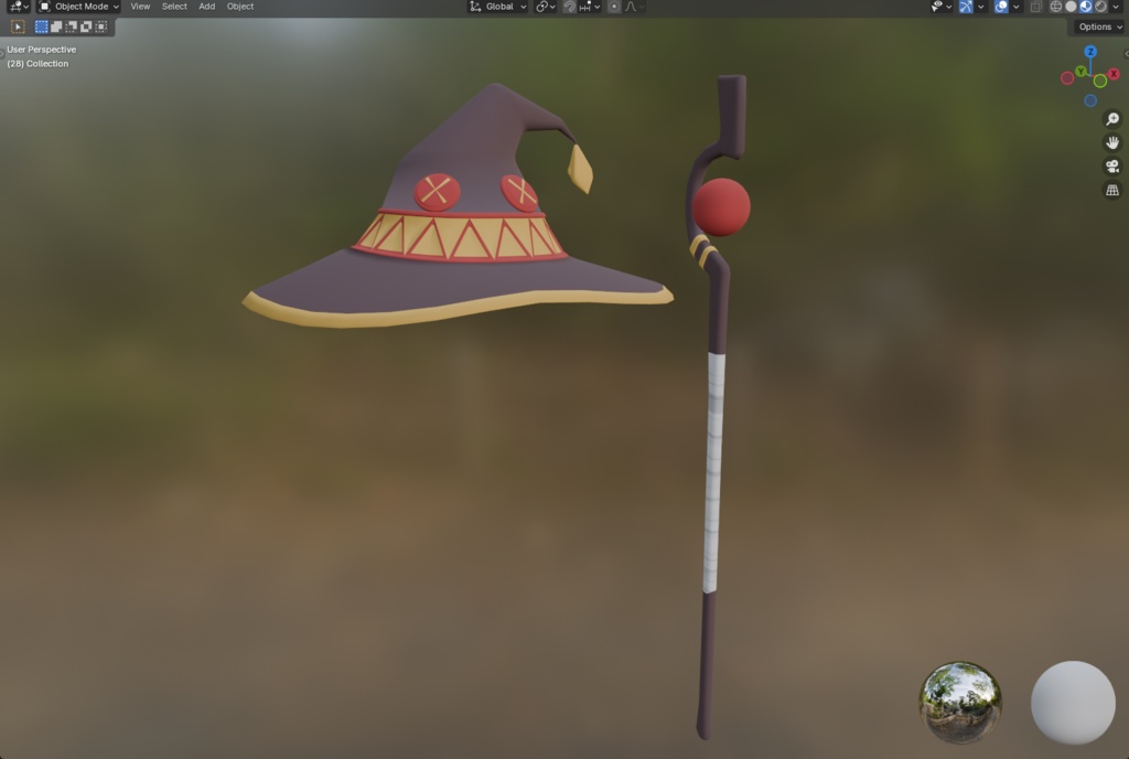 Megumin's hat and staff from Konosuba for any 3D rendering or model このすばのめぐみんの帽子と杖