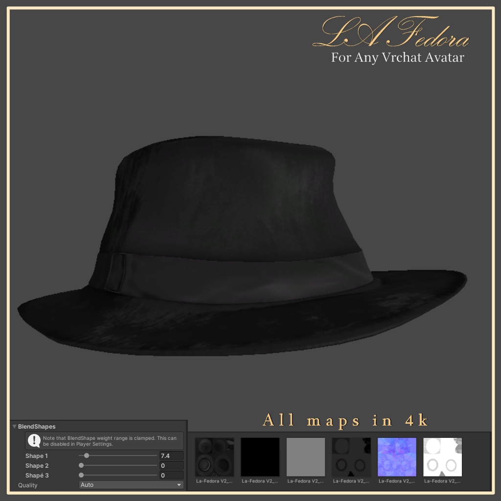 Lá-Fedora V2 For Any Vrchat Avatars or 3D Render