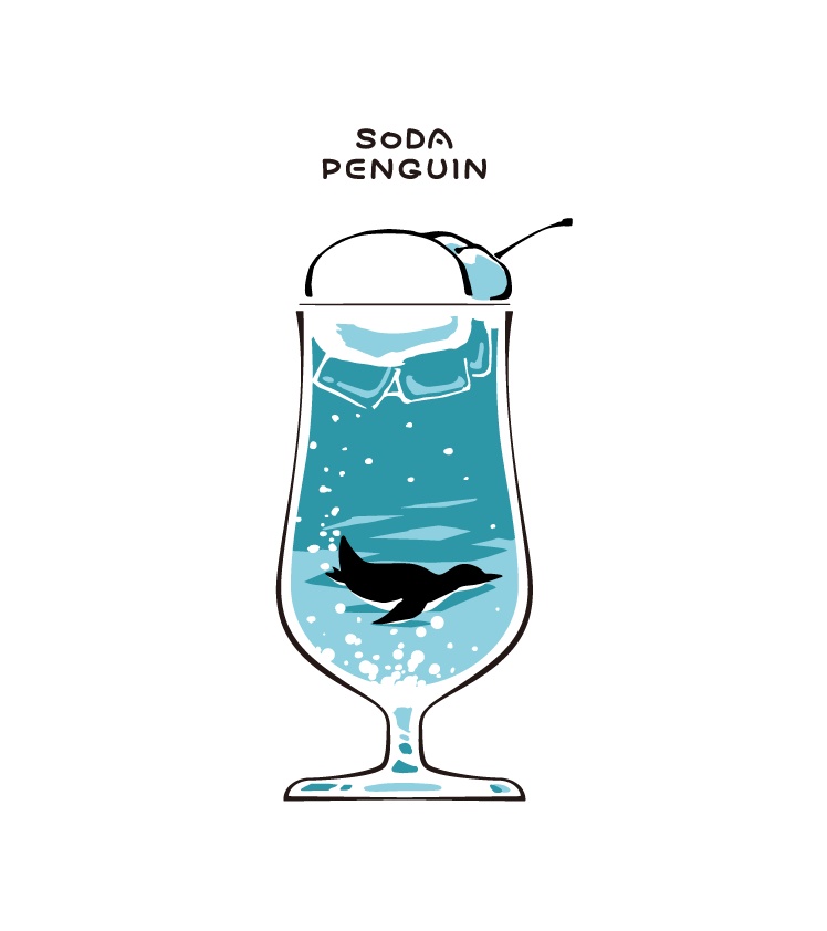 ソーダ×ペンギンTシャツ / Blue Soda Penguin T-shirt