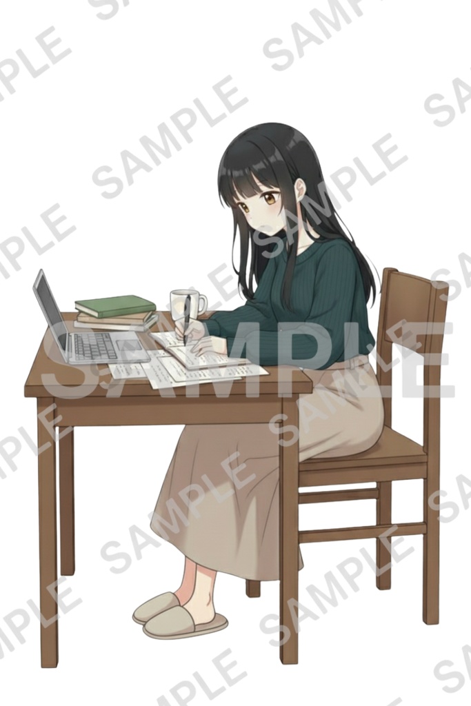 「黒髪ロング少女 透過PNG素材」通常頭身&デフォルメ エモーションパック(通常頭身10種/デフォルメ10種)