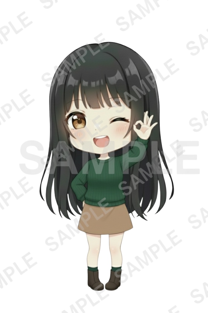 「黒髪ロング少女 透過PNG素材」通常頭身&デフォルメ エモーションパック(通常頭身10種/デフォルメ10種)