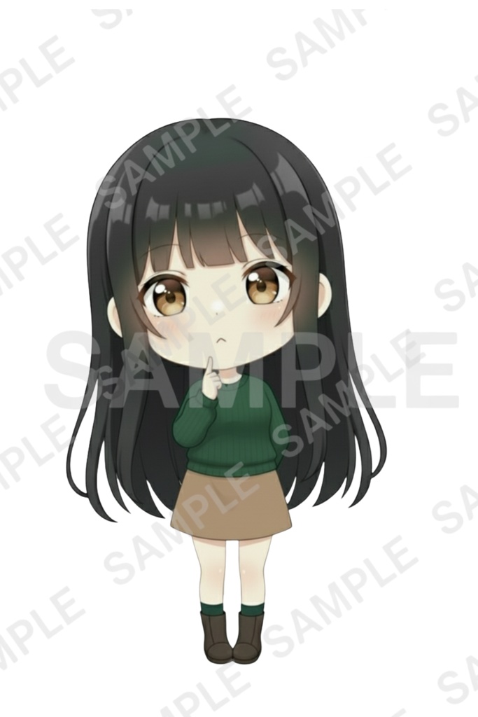 「黒髪ロング少女 透過PNG素材」通常頭身&デフォルメ エモーションパック(通常頭身10種/デフォルメ10種)