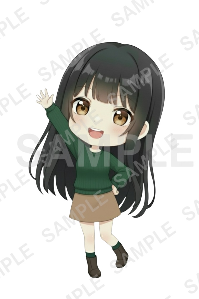 「黒髪ロング少女 透過PNG素材」通常頭身&デフォルメ エモーションパック(通常頭身10種/デフォルメ10種)