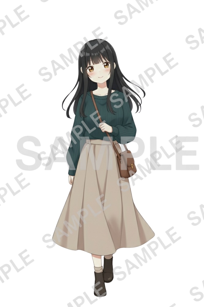 「黒髪ロング少女 透過PNG素材」通常頭身&デフォルメ エモーションパック(通常頭身10種/デフォルメ10種)