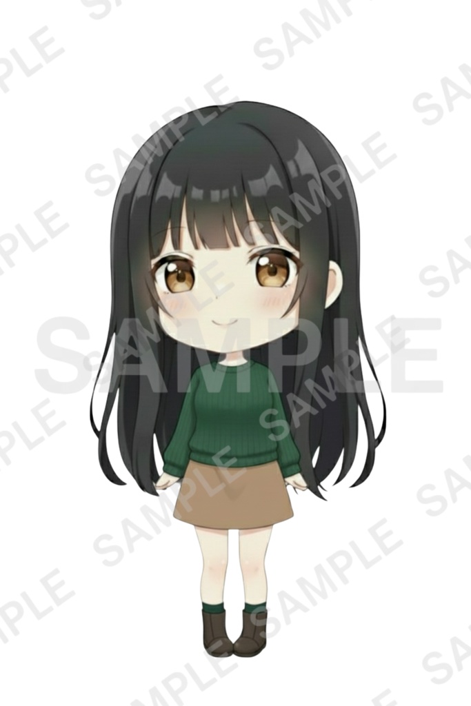 「黒髪ロング少女 透過PNG素材」通常頭身&デフォルメ エモーションパック(通常頭身10種/デフォルメ10種)