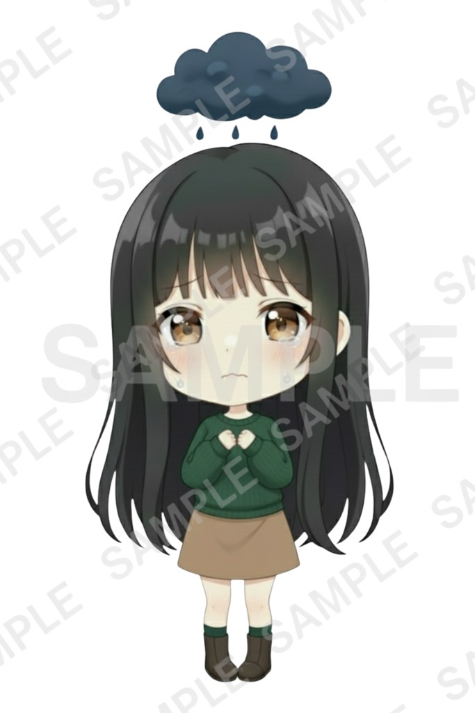 「黒髪ロング少女 透過PNG素材」通常頭身&デフォルメ エモーションパック(通常頭身10種/デフォルメ10種)