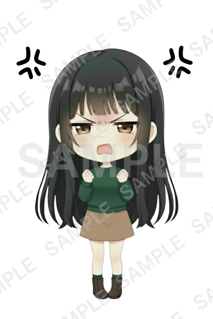 「黒髪ロング少女 透過PNG素材」通常頭身&デフォルメ エモーションパック(通常頭身10種/デフォルメ10種)