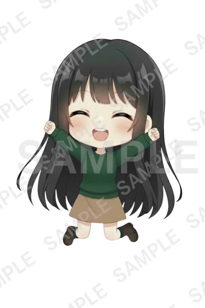 「黒髪ロング少女 透過PNG素材」通常頭身&デフォルメ エモーションパック(通常頭身10種/デフォルメ10種)