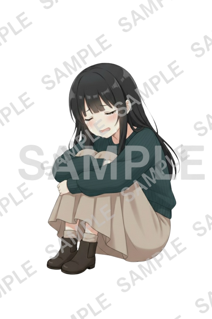 「黒髪ロング少女 透過PNG素材」通常頭身&デフォルメ エモーションパック(通常頭身10種/デフォルメ10種)