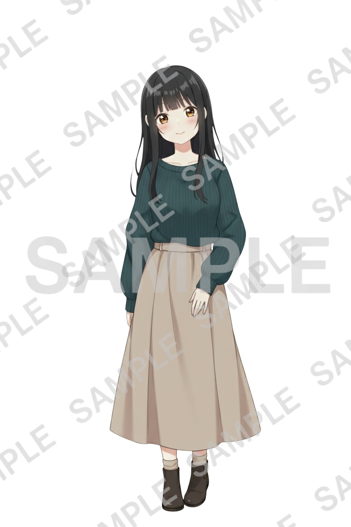 「黒髪ロング少女 透過PNG素材」通常頭身&デフォルメ エモーションパック(通常頭身10種/デフォルメ10種)