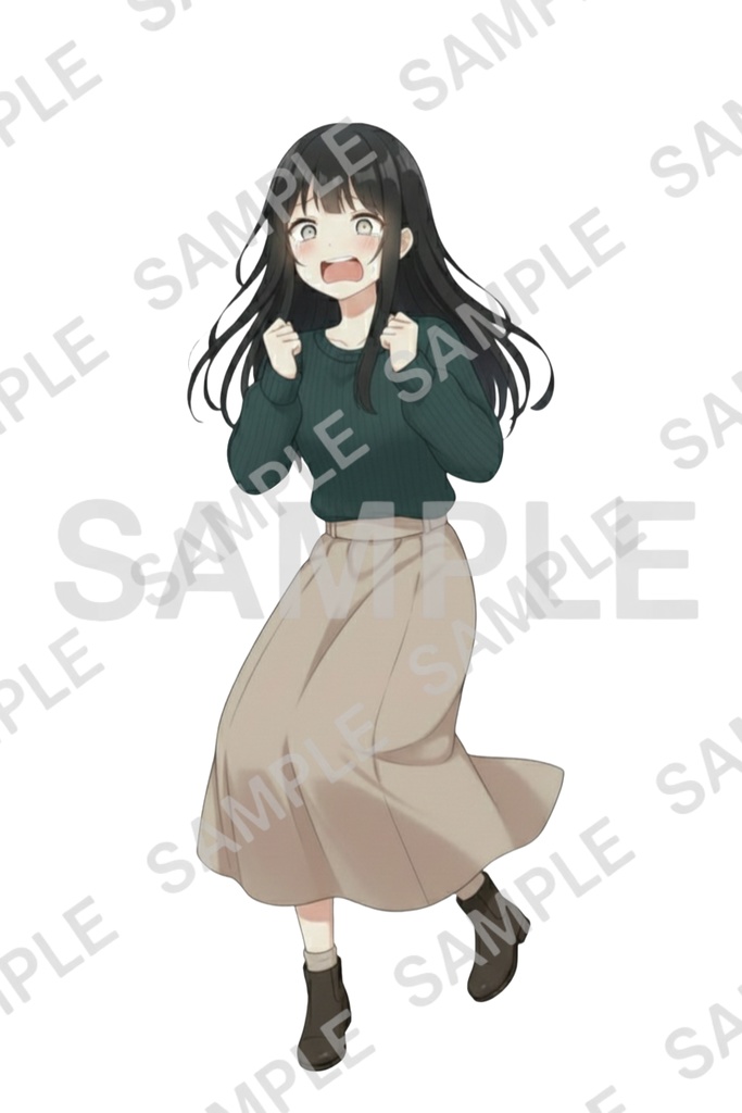 「黒髪ロング少女 透過PNG素材」通常頭身&デフォルメ エモーションパック(通常頭身10種/デフォルメ10種)