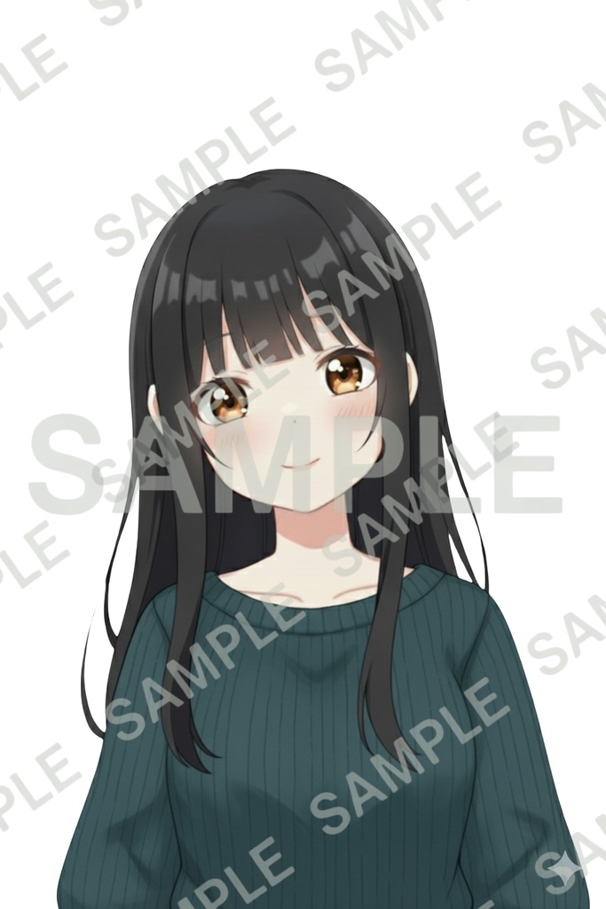 「黒髪ロング少女 透過PNG素材」通常頭身&デフォルメ エモーションパック(通常頭身10種/デフォルメ10種)