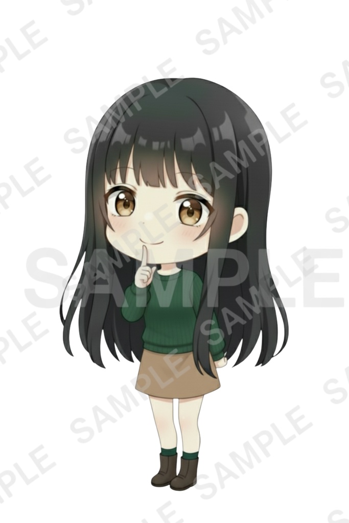 「黒髪ロング少女 透過PNG素材」通常頭身&デフォルメ エモーションパック(通常頭身10種/デフォルメ10種)