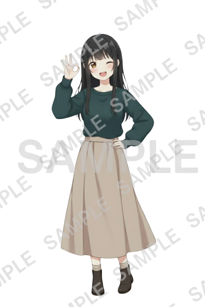 「黒髪ロング少女 透過PNG素材」通常頭身&デフォルメ エモーションパック(通常頭身10種/デフォルメ10種)