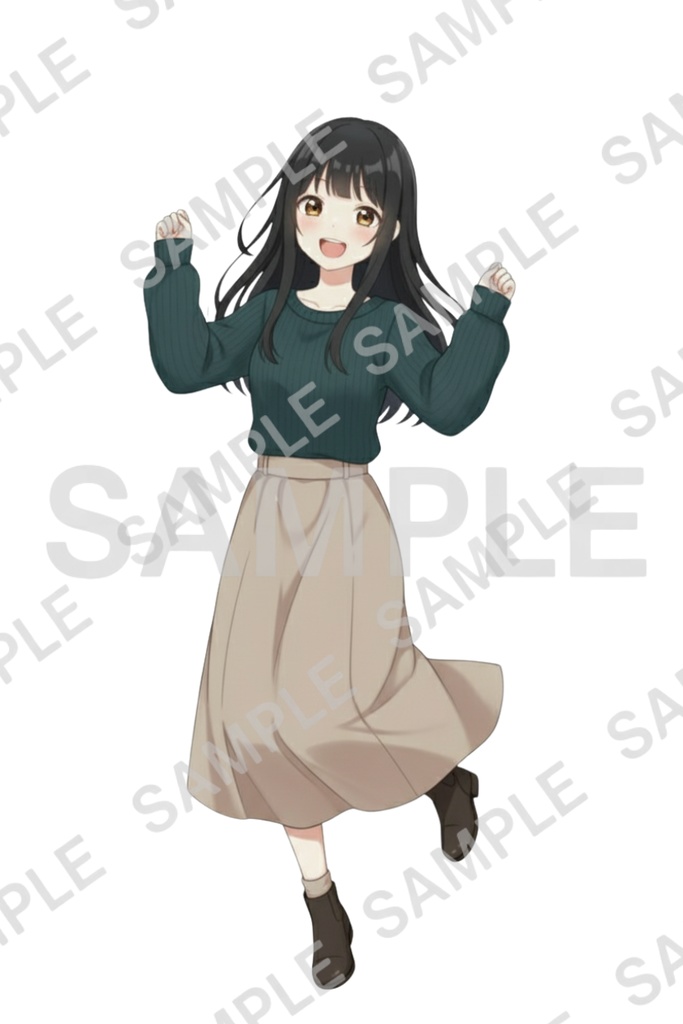 「黒髪ロング少女 透過PNG素材」通常頭身&デフォルメ エモーションパック(通常頭身10種/デフォルメ10種)