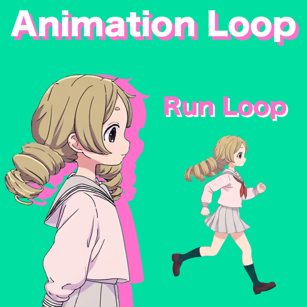 AIアニメーション素材 / 少女C ツインテール セーラー服 走る（ループ）｜AI Animation Asset / Girl C Twin-Tails Sailor Uniform Run Animation Loop