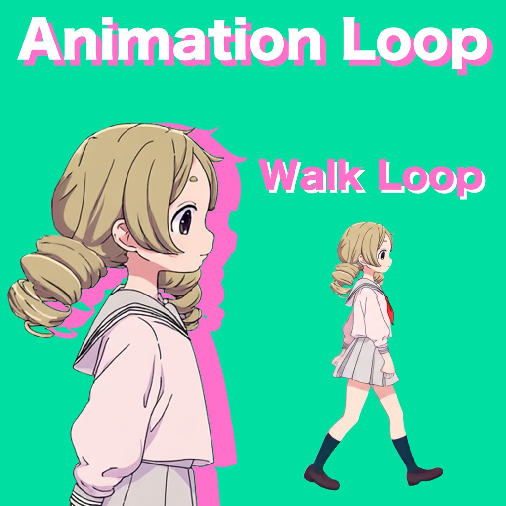AIアニメーション素材 / 少女C ツインテール セーラー服 歩き（ループ）｜AI Animation Asset / Girl C Twin-Tails Sailor Uniform Walk Animation Loop