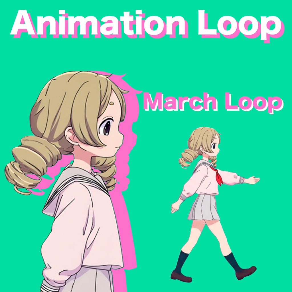 AIアニメーション素材 / 少女C ツインテール セーラー服 行進(ループ)|AI Animation Asset / Girl C Twin-Tails Sailor Uniform March Animation Loop