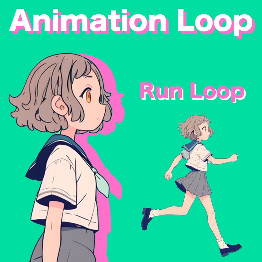 AIアニメーション素材 / 少女A ショート セーラー服 走る（ループ）｜AI Animation Asset / Girl A Short Hair Sailor Uniform Run Animation Loop