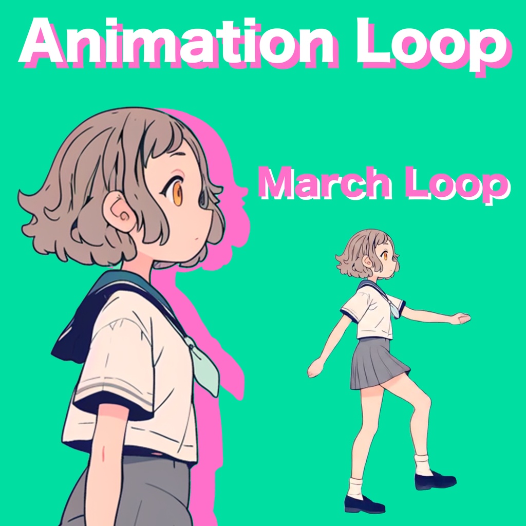 AIアニメーション素材 / 少女A ショート セーラー服 行進(ループ)|AI Animation Asset / Girl A Short Hair Sailor Uniform March Animation Loop
