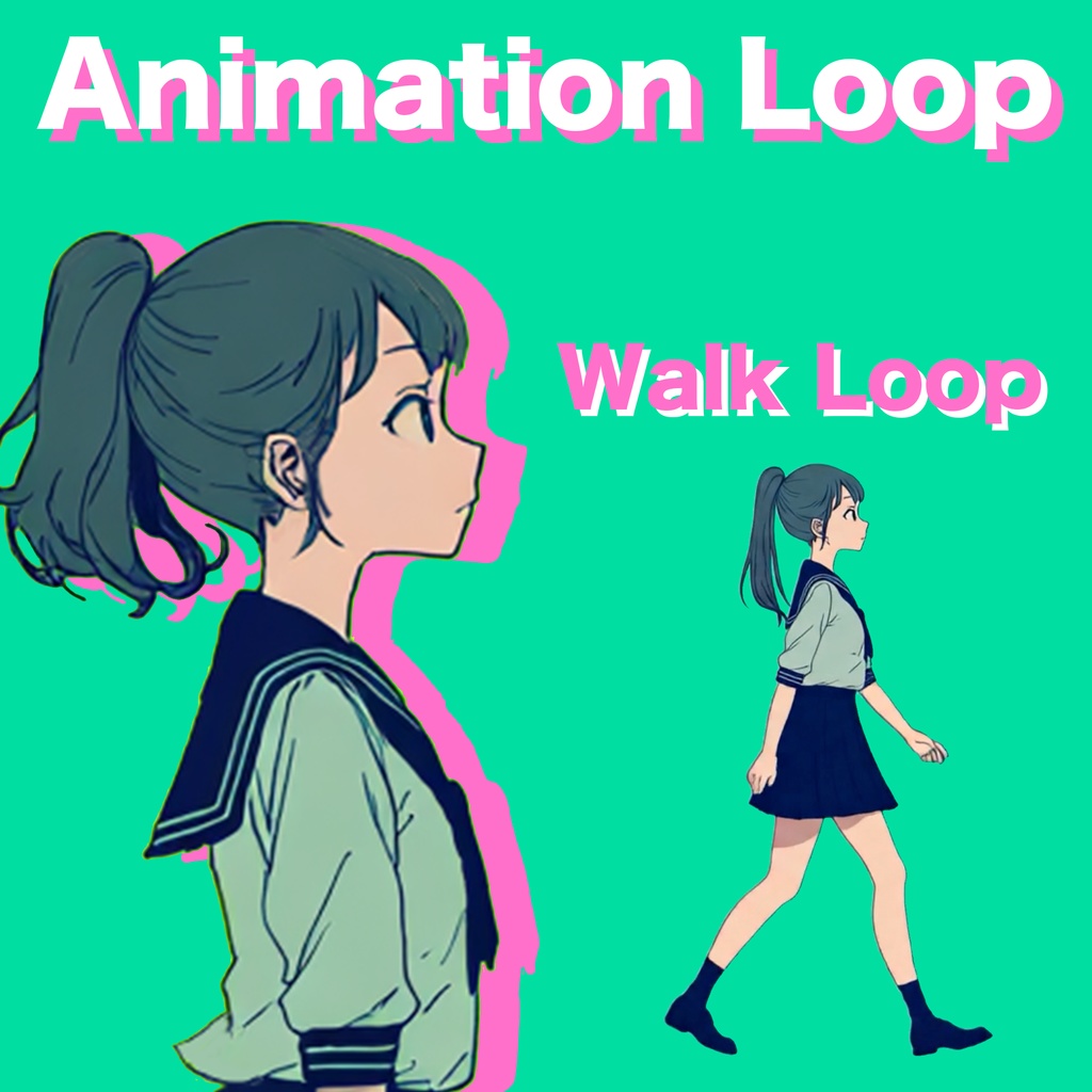 AIアニメーション素材 / 少女B ポニーテール セーラー服 歩き(ループ)|AI Animation Asset / Girl B Ponytail Sailor Uniform Walk Animation Loop
