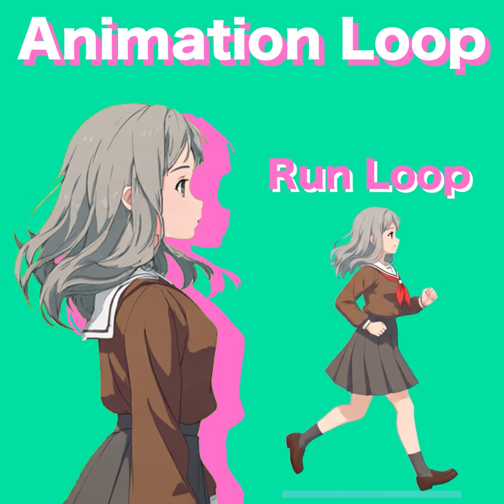 AIアニメーション素材 / 少女D ロング セーラー服 走る（ループ）｜AI Animation Asset / Girl D Long Hare Sailor Uniform Run Animation Loop