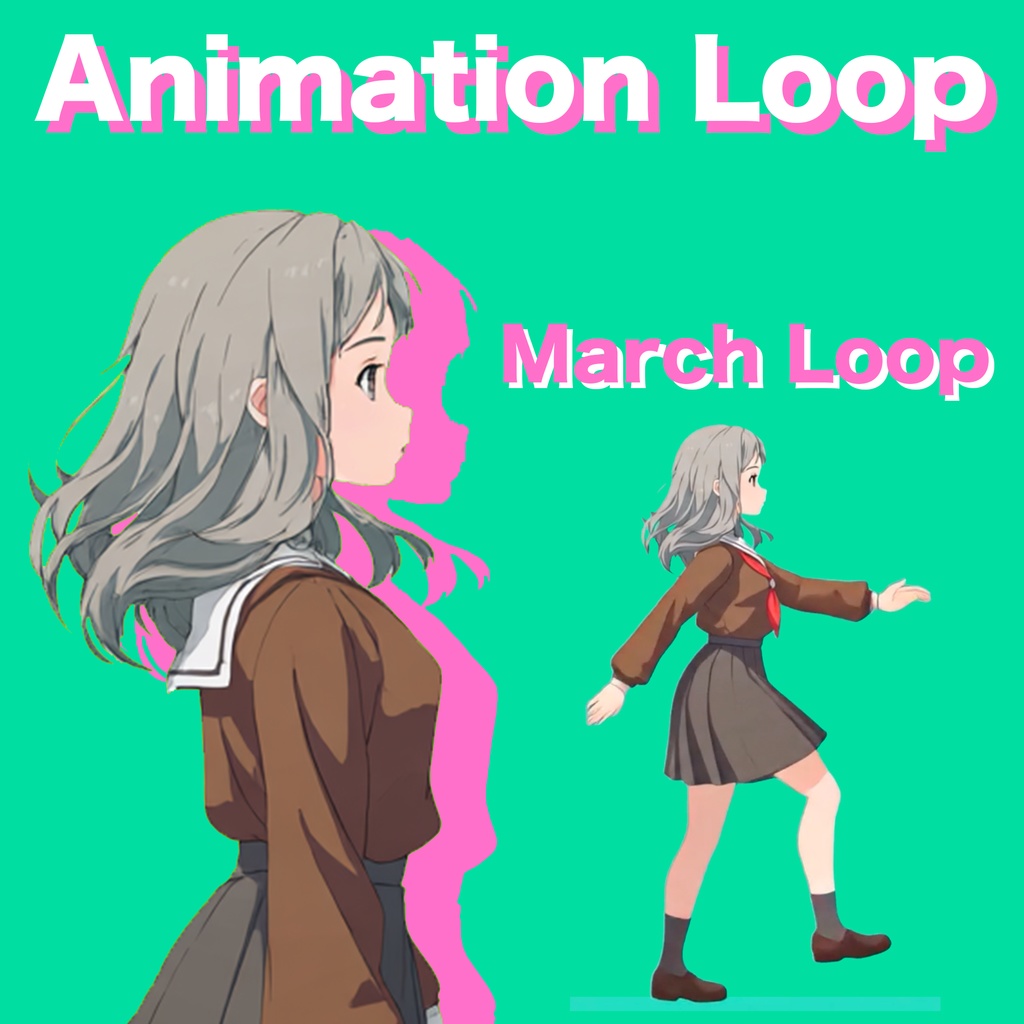 AIアニメーション素材 / 少女D ロング セーラー服 行進(ループ)|AI Animation Asset / Girl D Long Hare Sailor Uniform March Animation Loop