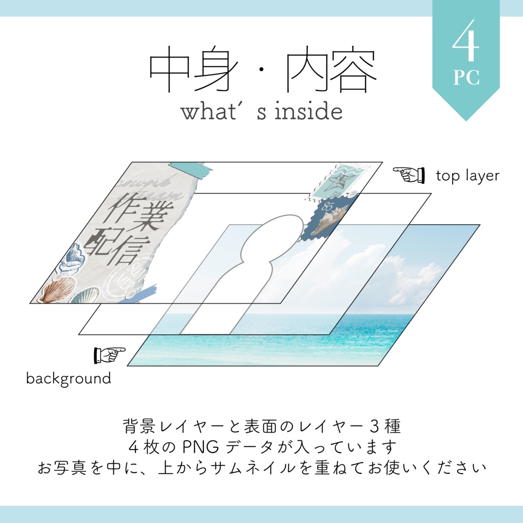 【Vtuber 素材】4点セット 重ねるだけ 雑談・歌枠・作業配信用 海のポストカードのサムネイル素材【Vtuber Asset】
