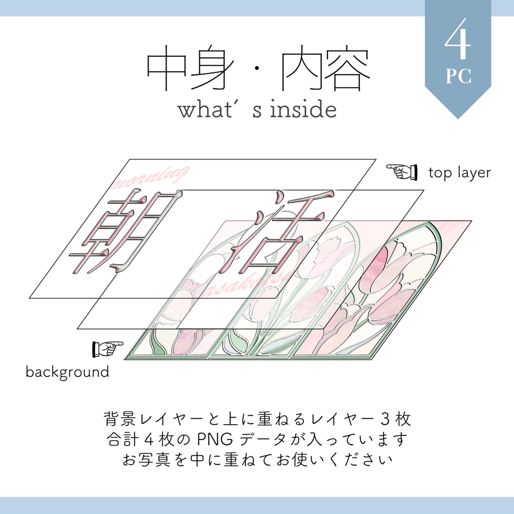 【Vtuber 素材】全5色 1色4点セット 重ねるだけ 雑談・歌枠・朝活用 ステンドグラスとチューリップのサムネイル素材【Vtuber Asset】