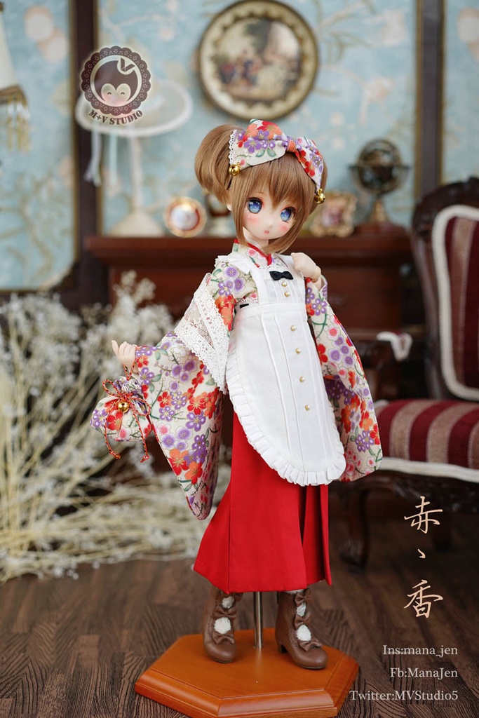 MSD、MDD大正ロマン和風卒業式メイド服袴9点セット★赤香