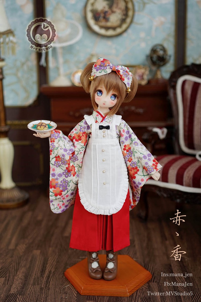 MSD、MDD大正ロマン和風卒業式メイド服袴9点セット★赤香