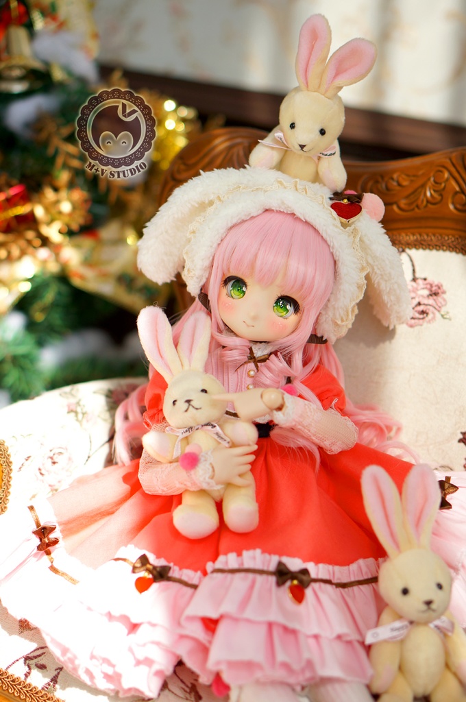 MDD (S/M胸)可愛い苺うさぎのワンピース４点セット
