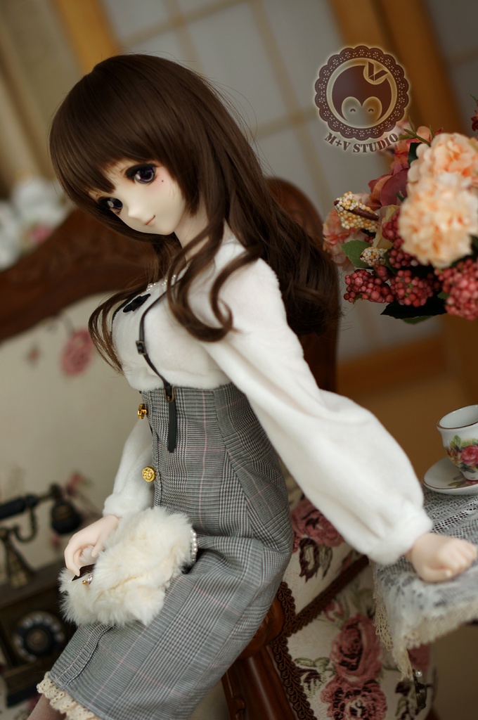 DDS、DD (S/M/L/L寄せ胸)チェック柄のサロペットおしゃれ服3点セット★ブラック