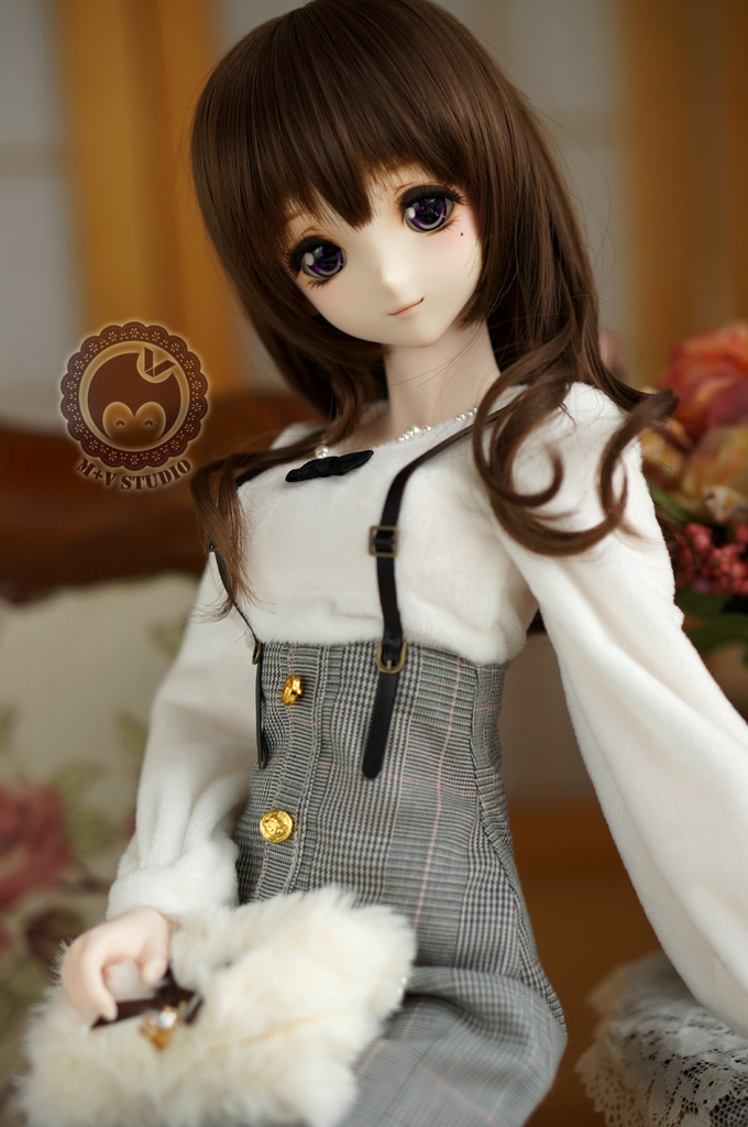 DDS、DD (S/M/L/L寄せ胸)チェック柄のサロペットおしゃれ服3点セット★ブラック