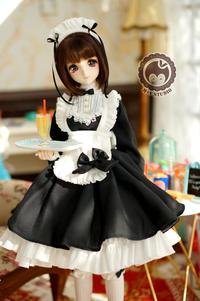 DDS (S/M胸)、DD (S/M胸)可愛いリボンメイド服5点セット