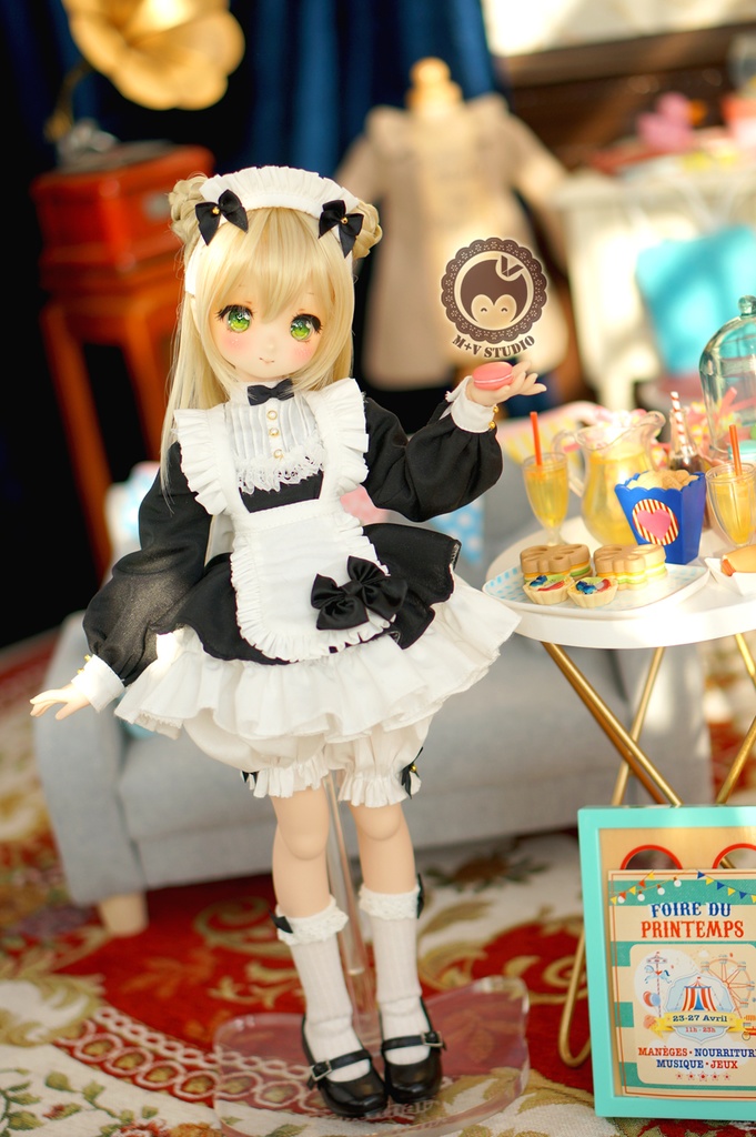 MDD (S/M胸)可愛いリボンメイド服5点セット